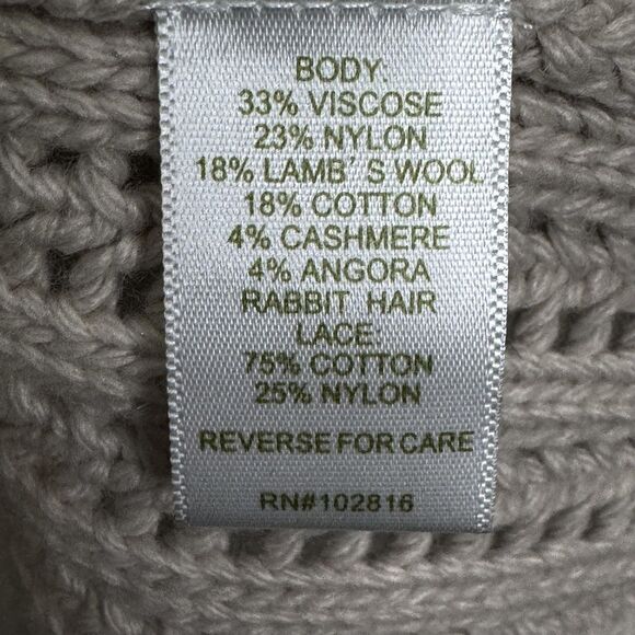 Garnet Hill Cardigan Sweater Small Taupe Open Knit Shawl Collar Lace Trim - Picture 7 of 9